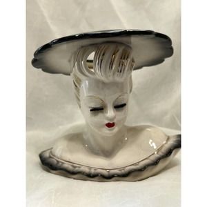 Vintage Japan Napco ceramic Head Vase Black Brimmed Hat